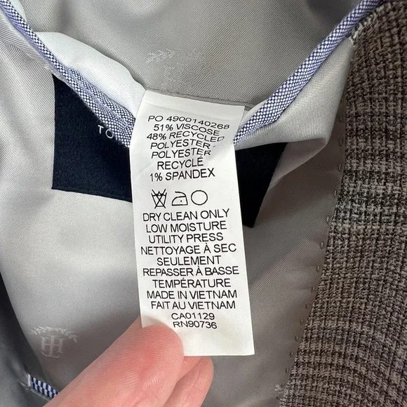 TOMMY HILFIGER Blazer Jacket Sport Coat Mens 46S Gray Blue Glen Plaid Preppy